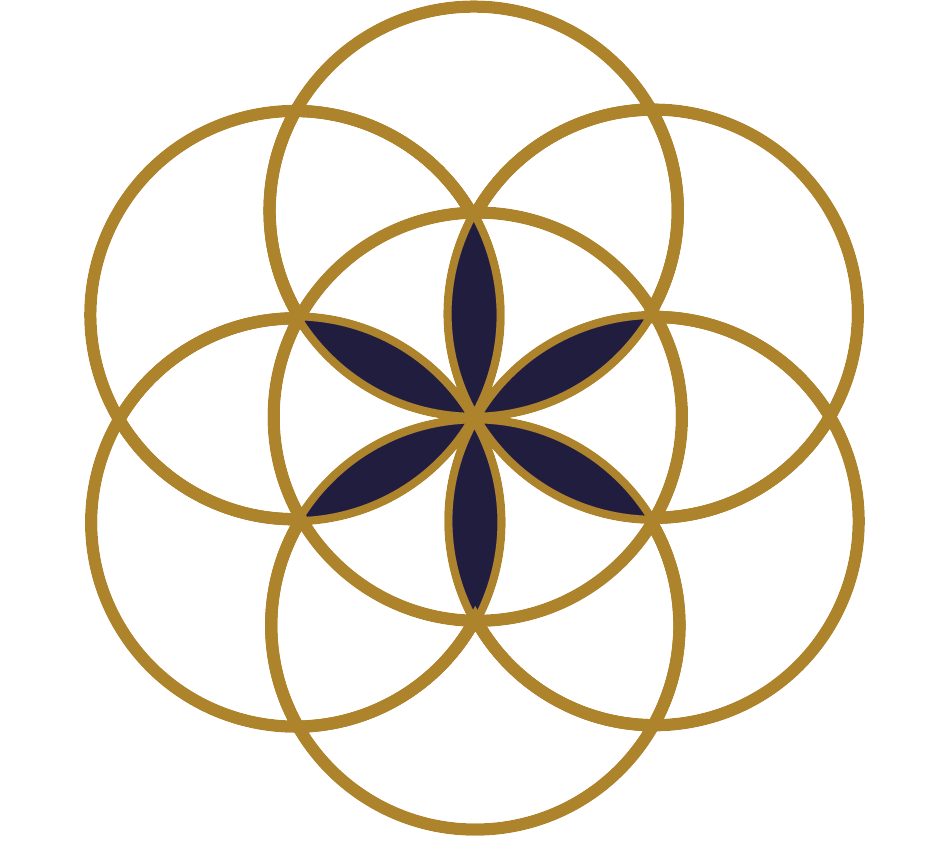 The logo of Intimate Journeys based on seed of life in gold.